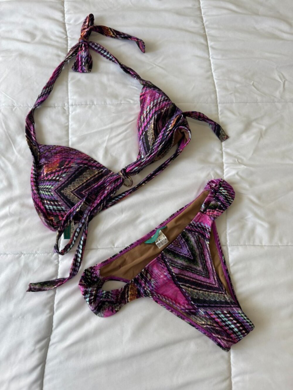 Cia Maritima Brazilian Bikini Set M PurpleMulticolor Geometric Tie Side Triangle